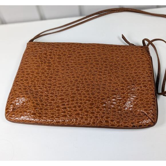 Vintage Sandro Brown Leather Faux Reptile Rectangular Shoulder Bag *READ - Picture 5 of 14